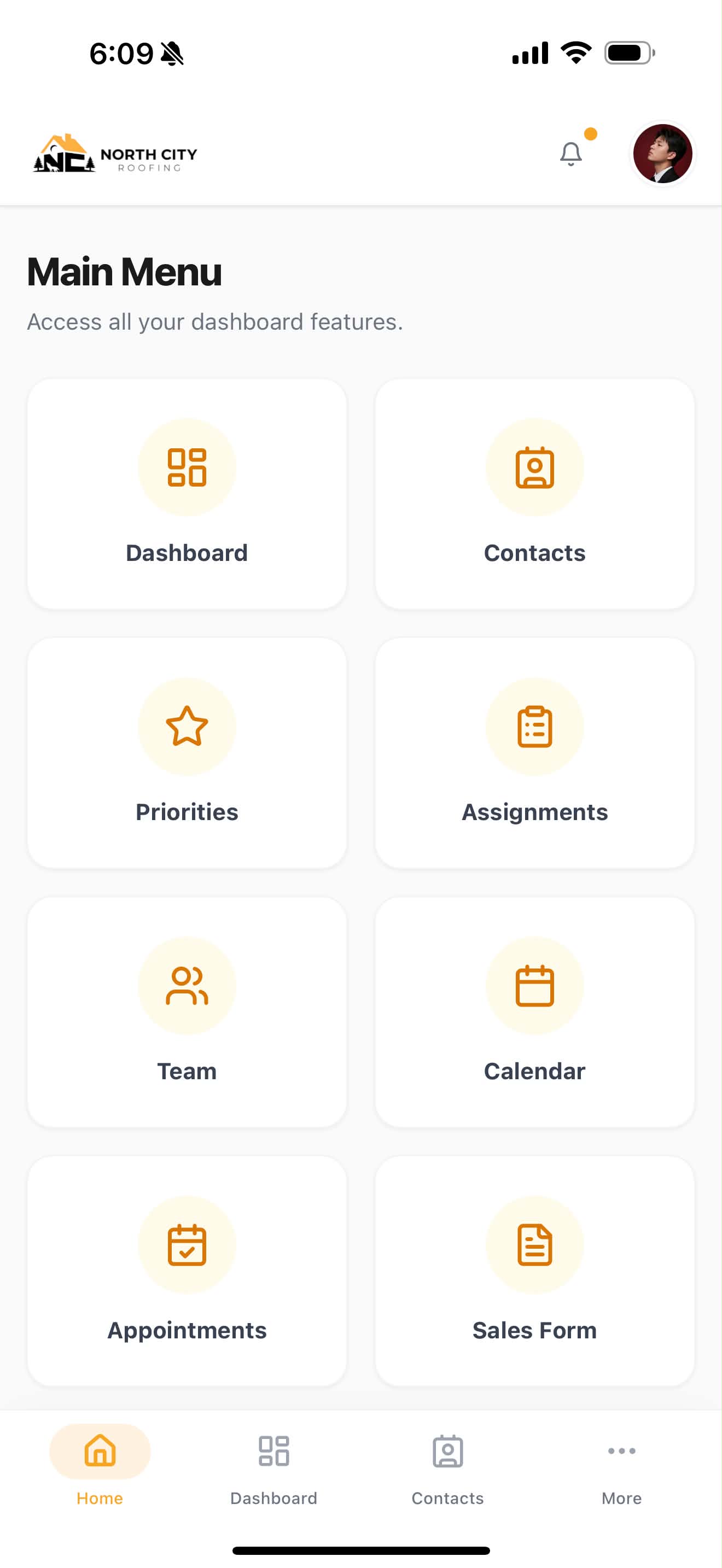 Custom app — main menu