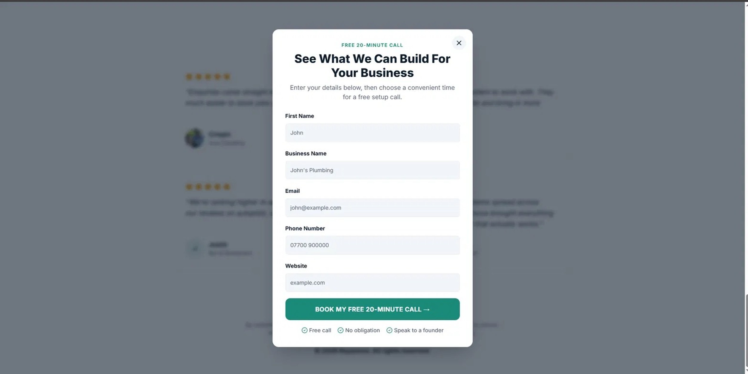 Rayanova booking form modal